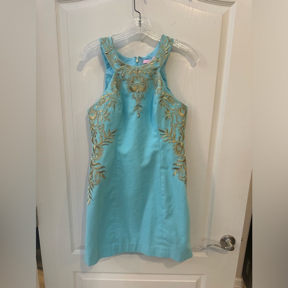 Lilly Pulitzer Tina Stretch sleeves Sheath Dress In Blue Ibiza size 6 - Picture 2 of 8